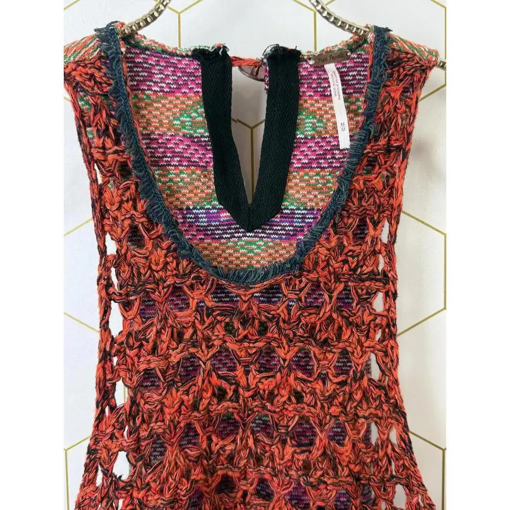 Free People Red Rare Hearts Crochet Sweater Tunic Dress - Size - Medium - Picture 8 of 9